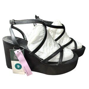 Vintage Havana Womens Black Platform Wedge Sandals Strappy Design Size 9